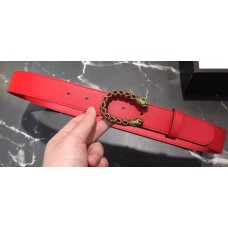 Gucci Width 3/3.5cm Leather Belt Red with Red Crystal Dionysus Buckle