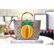 Gucci 580840 Children’s GG tote Bags with pineapple Beige/ebony GG Supreme canvas