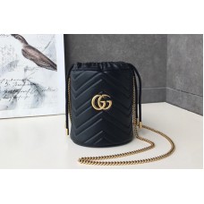 Gucci 575163 GG Marmont mini bucket bag Black matelasse chevron leather