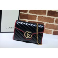 Gucci 573807 GG Marmont series chain Bags in Black and Red Leather