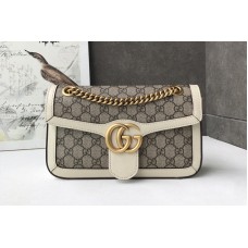 Gucci 443497 GG Marmont small shoulder bag in Beige/ebony GG canvas with White Leather Gucci 443497 GG Marmont small shoulder bag in Beige/ebony GG canvas with White Leather