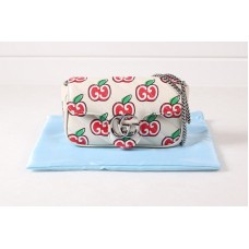 Gucci 476433 Chinese Valentine’s Day GG Marmont super mini bag in GG apple print white diagonal matelassé leather