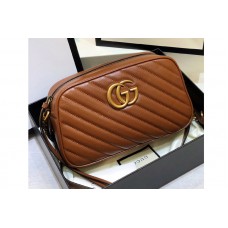 Gucci 447632 GG Marmont small matelassé shoulder bag in Brown diagonal matelassé leather