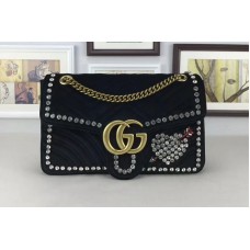 Gucci 443496 GG Marmont Velvet With Heart Shoulder Bag Black Gucci 443496 GG Marmont Velvet With Heart Shoulder Bag Black