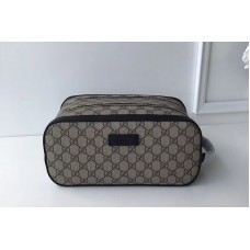 Gucci 406395 GG Supreme Coffee Canvas With Black Leather Toiletry Case Gucci 406395 GG Supreme Coffee Canvas With Black Leather Toiletry Case
