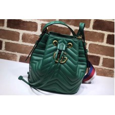 Gucci 476674 GG Marmont Quilted Leather Bucket Bag Green Gucci 476674 GG Marmont Quilted Leather Bucket Bag Green