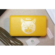 Gucci 521552 Original Calf leather Mini cross-body clutch With Cat Yellow