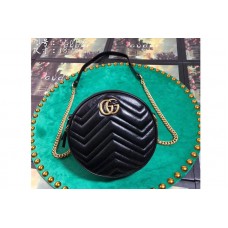 Gucci 550154 GG Marmont mini round shoulder bag Black leather Gucci 550154 GG Marmont mini round shoulder bag Black leather