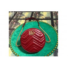 Gucci 550154 GG Marmont mini round shoulder bag Red leather Gucci 550154 GG Marmont mini round shoulder bag Red leather