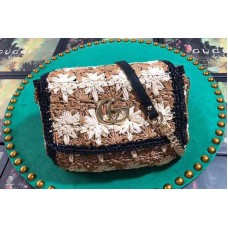 Gucci 574433 GG Marmont raffia small shoulder bags beige/black raffia Gucci 574433 GG Marmont raffia small shoulder bags beige/black raffia