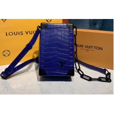 Louis Vuitton M45044 LV Mini Soft Trunk Bags Blue Calf Leather Crocodile Print Louis Vuitton M45044 LV Mini Soft Trunk Bags Blue Calf Leather Crocodile Print