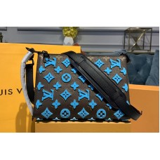 Louis Vuitton M54330 LV Triangle Shaped Shoulder Bag Monogram Empreinte Leather with Blue embroidery Louis Vuitton M54330 LV Triangle Shaped Shoulder Bag Monogram Empreinte Leather with Blue embroidery