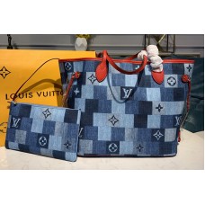 Louis Vuitton M44981 LV Neverfull mm tote bags in Blue/Red Monogram Denim canvas Louis Vuitton M44981 LV Neverfull mm tote bags in Blue/Red Monogram Denim canvas