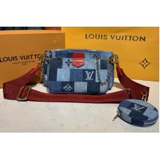 Louis Vuitton M44990 LV Multi Pochette Accessoires bags in Blue/Red Monogram Denim canvas Louis Vuitton M44990 LV Multi Pochette Accessoires bags in Blue/Red Monogram Denim canvas
