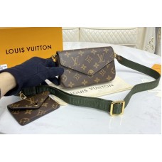 Louis Vuitton M80091 LV Pochette Felicie in Monogram canvas With Green Strap Louis Vuitton M80091 LV Pochette Felicie in Monogram canvas With Green Strap