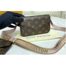 Louis Vuitton M80091 LV Pochette Felicie in Monogram canvas With Pink Strap Louis Vuitton M80091 LV Pochette Felicie in Monogram canvas With Pink Strap