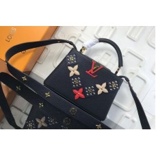 Louis Vuitton M94519 LV Monogram Flowers Taurillon Leather Capucines BB Bags Black Louis Vuitton M94519 LV Monogram Flowers Taurillon Leather Capucines BB Bags Black