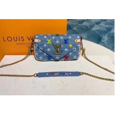 Louis Vuitton M67531 LV New Wave Chain Pochette Bags Blue Monogram Denim Louis Vuitton M67531 LV New Wave Chain Pochette Bags Blue Monogram Denim