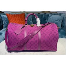 Louis Vuitton M44644 LV Keepall Bandouliere 50 Bags Purple Monogram Denim Louis Vuitton M44644 LV Keepall Bandouliere 50 Bags Purple Monogram Denim