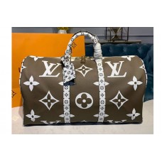 Louis Vuitton M44590 LV Keepall Bandouliere 50 Bags Khaki White/Beige Monogram Canvas Louis Vuitton M44590 LV Keepall Bandouliere 50 Bags Khaki White/Beige Monogram Canvas