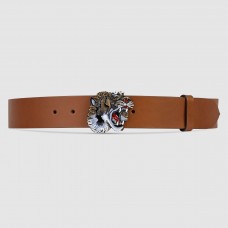 Gucci Camarel Leather Belt With Tiger Buckle