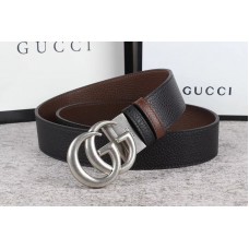 Men’s Gucci 40mm Reversible leather belt with Silver Double G buckle in Black Leather