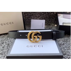 Men’s Gucci 414516 30mm Leather belt with Gold Double G buckle in Black Leather