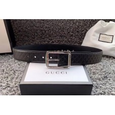 Men’s Gucci 449716 40mm Gucci Signature belt with Silver GG Buckle in Black Signature leather