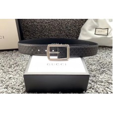 Men’s Gucci 449716 40mm Gucci Signature belt with Silver GG Buckle in Black Signature leather