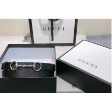 Women’s Gucci 230127 Leather belt 2cm Silver Buckle in Black Leather