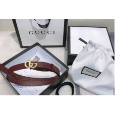 Women’s Gucci 2cm Leather belt with torchon Double G buckle in Bordeaux Leather