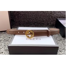 Women’s Gucci 370717 25mm Leather belt with Interlocking Gold G buckle in Caramel Leather