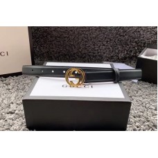 Women’s Gucci 370717 25mm Leather belt with Interlocking Gold G buckle in Black Leather
