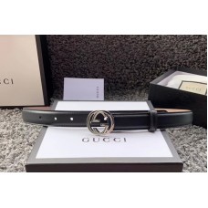 Women’s Gucci 370717 25mm Leather belt with Interlocking Silver G buckle in Black Leather