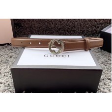 Women’s Gucci 370717 25mm Leather belt with Interlocking Silver G buckle in Caramel Leather