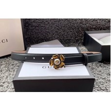 Women’s Gucci 370717 GG Marmont 25mm Leather belt with Flower Buckle in Black Leather
