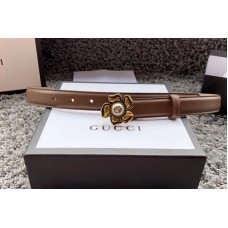 Women’s Gucci 370717 GG Marmont 25mm Leather belt with Flower Buckle in Caramel Leather