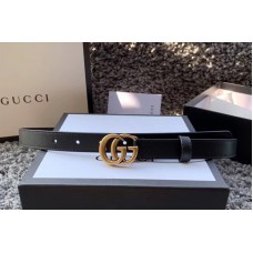 Women’s Gucci 409417 20mm Leather belt with Gold Double G buckle in Black Leather