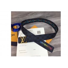 Louis Vuitton M0020U Damier Print 40mm Reversible Damier Graphite Canvas Gold Buckle Louis Vuitton M0020U Damier Print 40mm Reversible Damier Graphite Canvas Gold Buckle