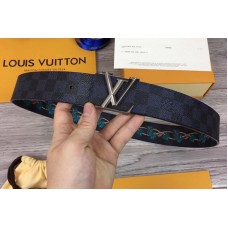 Louis Vuitton M0020U Damier Print 40mm Reversible Damier Graphite Canvas Silver Buckle Louis Vuitton M0020U Damier Print 40mm Reversible Damier Graphite Canvas Silver Buckle