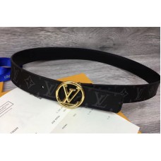 Louis Vuitton M9931Q LV Circle 35mm Mens Belts Monogram Eclipse Canvas Gold Buckle