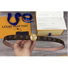 Louis Vuitton M0083U Womens LV Circle 20mm Reversible Belt Monogram Canvas Gold Diamond Buckle