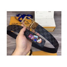 Louis Vuitton M0077U LV Damier Print 40mm Reversible Belt Damier Graphite Canvas Gold Buckle