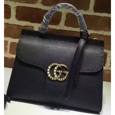 GUCCI GG MARMONT LEATHER TOP HANDLE MINI BAG 44262 BLACK 2017