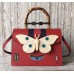 Gucci Calfskin Moth Medium Top Handle Bag 488691 Red 2017 Gucci Calfskin Moth Medium Top Handle Bag 488691 Red 2017