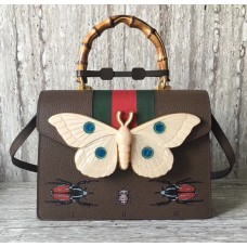 Gucci Calfskin Moth Medium Top Handle Bag 488691 Dark Brown 2017 Gucci Calfskin Moth Medium Top Handle Bag 488691 Dark Brown 2017