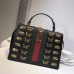 Gucci Sylvie Metal Animal Insects Studs Leather Top Handle Medium Bag 431665 Black 2017 Gucci Sylvie Metal Animal Insects Studs Leather Top Handle Medium Bag 431665 Black 2017