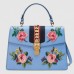 Gucci Blue Flower Sylvie Medium Top Handle Bag Gucci Blue Flower Sylvie Medium Top Handle Bag