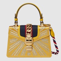 Gucci Gold Satin Sylvie Crystal Mini Bag Gucci Gold Satin Sylvie Crystal Mini Bag