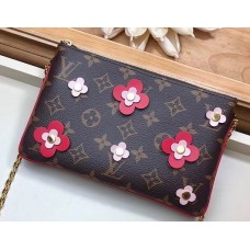 Louis Vuitton Monogram Canvas Blooming Flowers Pochette Double Zip Bag M63905 Red 2019